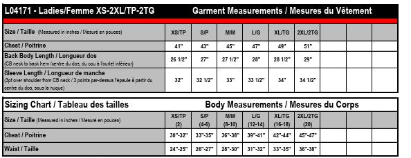 Ladies' Sizing Chart