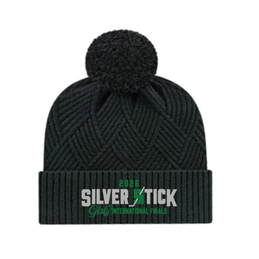 Adult Girls Silver Stick 2026 Pom Pom Toque