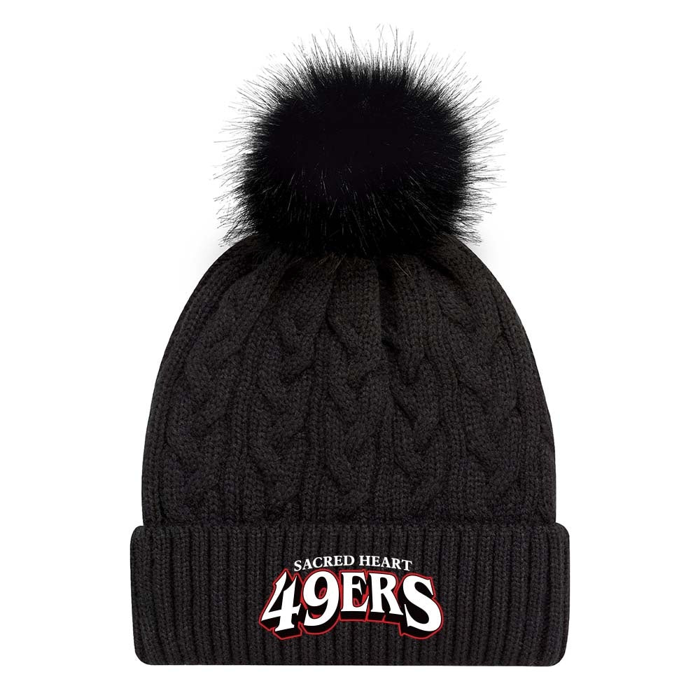 Sacred Heart Faux Fur Pom Pom Cuff Toque