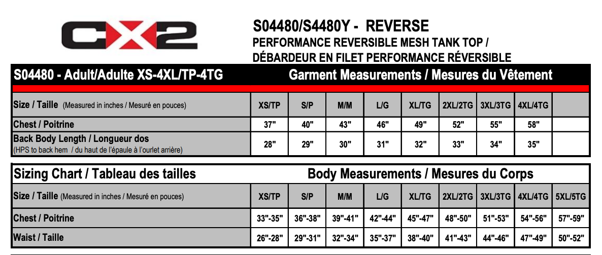 Unisex Sizing Chart