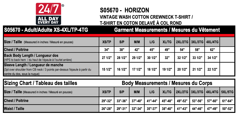 Unisex Sizing Chart