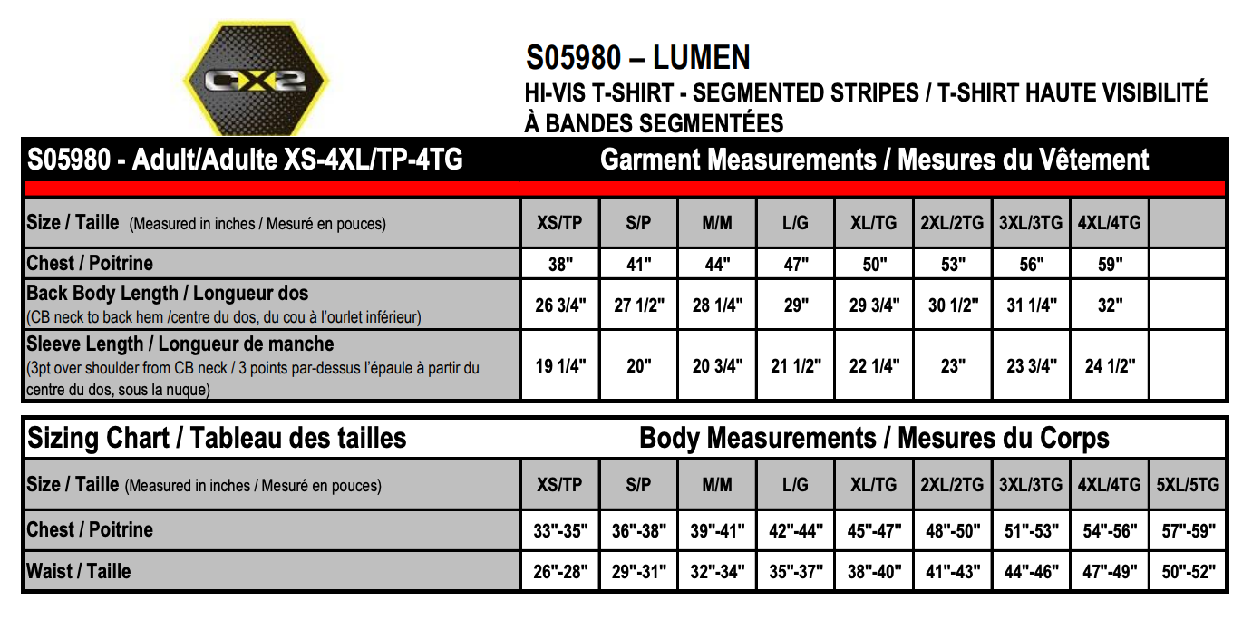 Unisex Sizing Chart