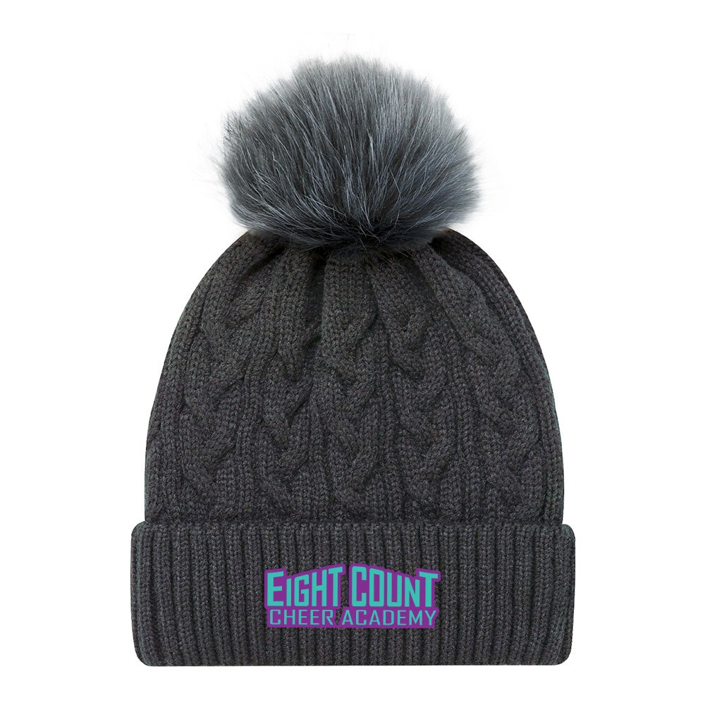 Eight Count Cheer Faux Fur Pom Pom Cuff Toque