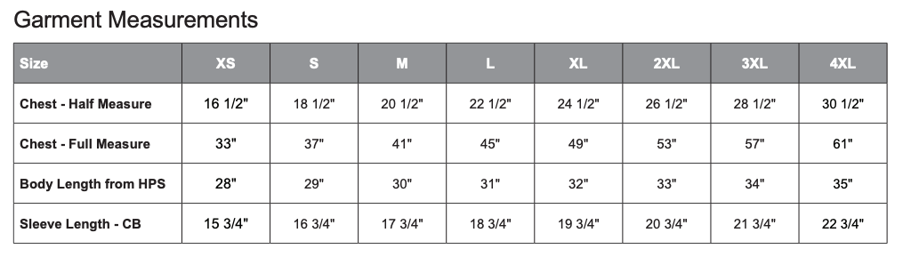 Unisex Sizing Chart