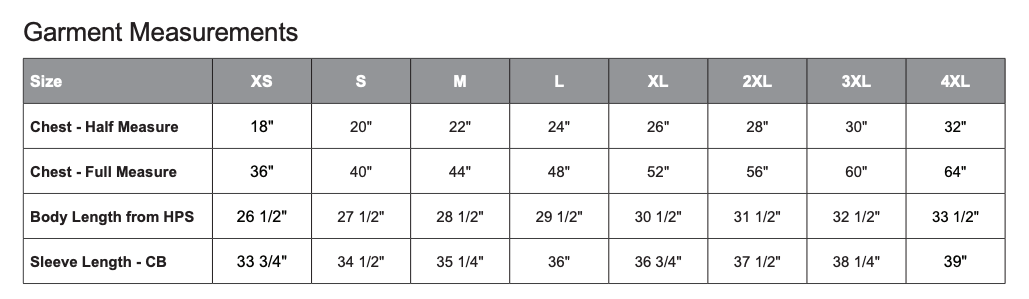 Unisex Sizing Chart