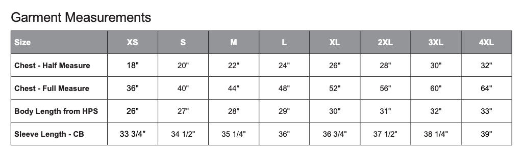 Unisex Sizing Chart