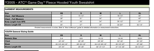 Youth Sizing Chart