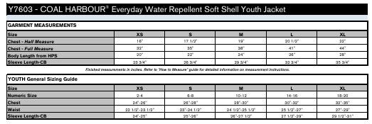 Youth Sizing Chart