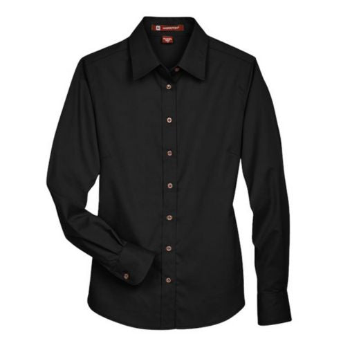 HARRITON LADIES EASY BLEND  LONG-SLEEVE TWILL SHIRT WITH STAIN RELEASE
